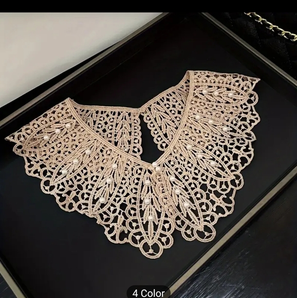 NWT Boho Elegant Lace Collar Pearl Details in White Dainty Retro - Picture 10 of 16